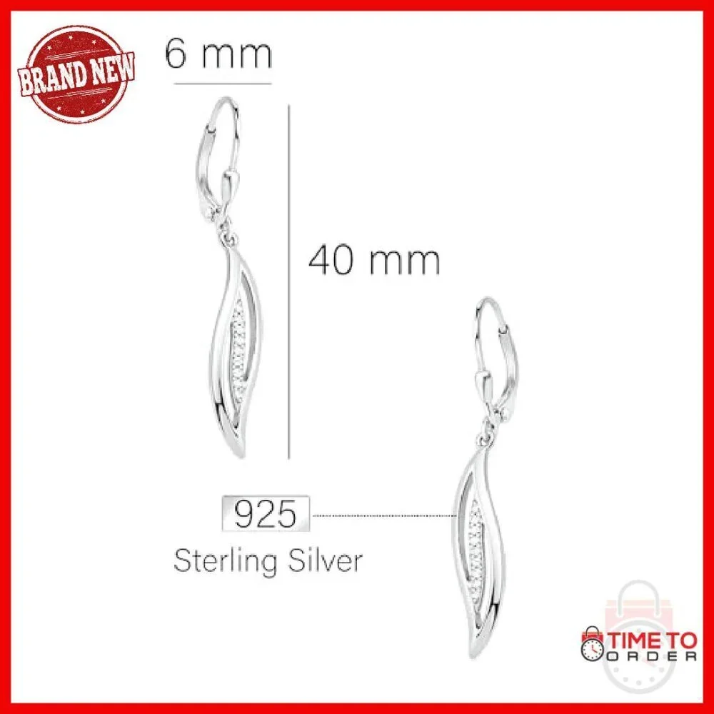 Sterling Silver Wave Spiral Dangle Earrings with Zirconia Stones